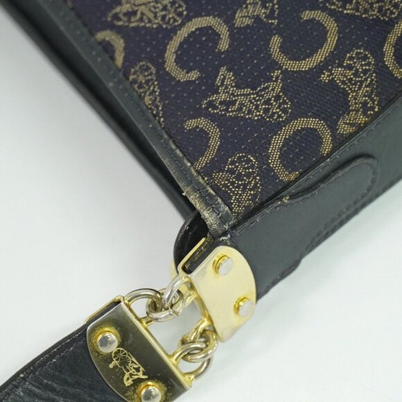 CELINE C Macadam Canvas Shoulder Bag Navy Gold - Picture 4 of 15